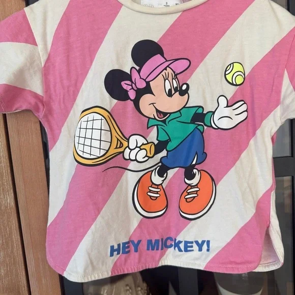 Zara kids x Disney tee Minnie Mouse tennis mickey striped toddler girl graphic - Picture 5 of 8